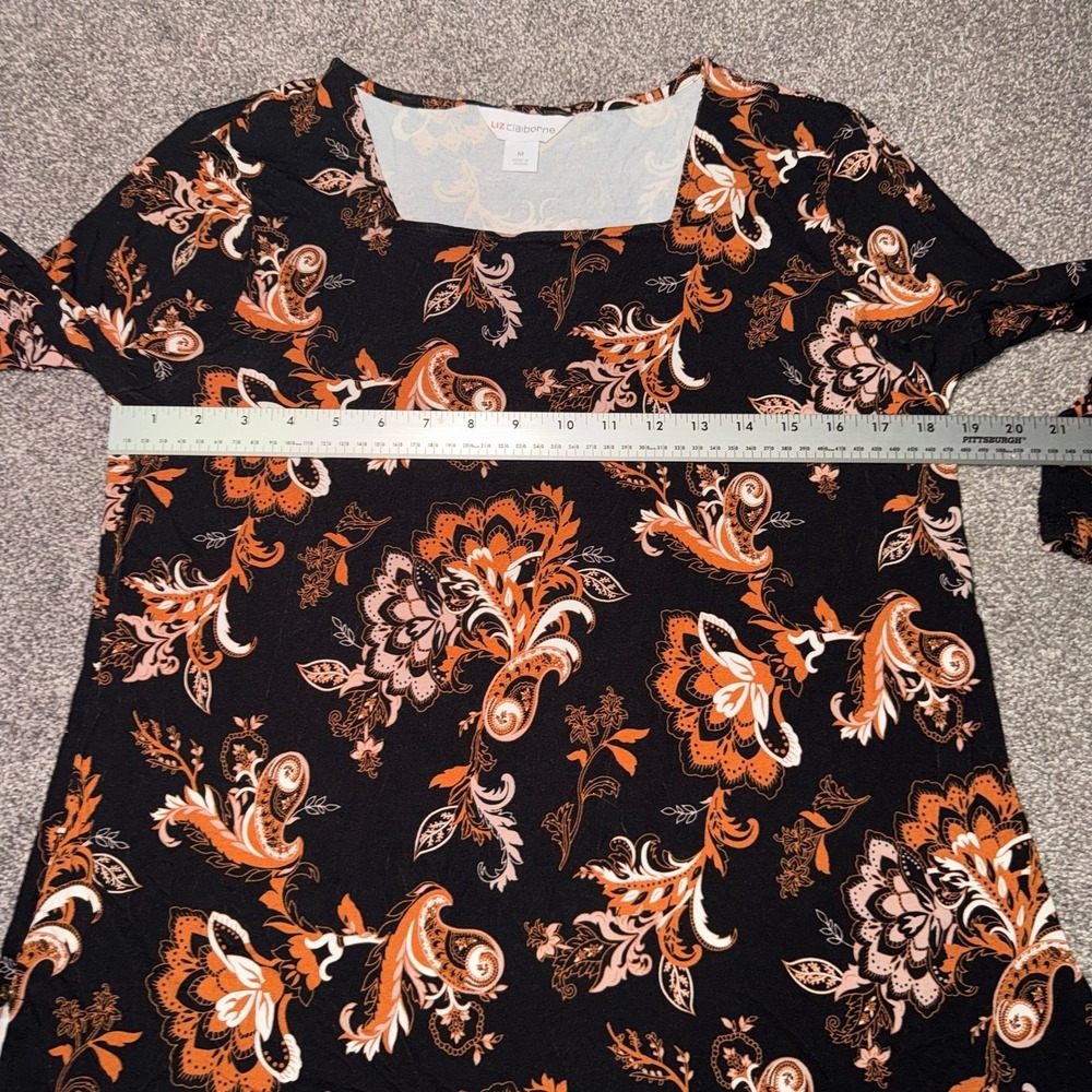 Liz Claiborne Women's Black, Brown, Orange 3/4 Sleeve Top - Size Medium - Picture 3 of 9